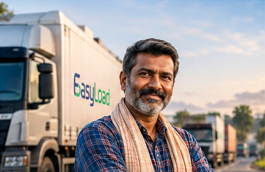 Truck owner standing in front of his truck