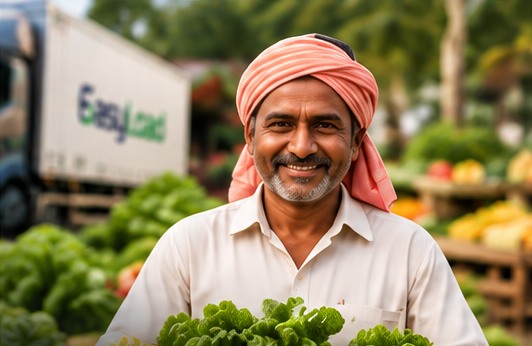 Farmer holding a crate of fresh vegetables